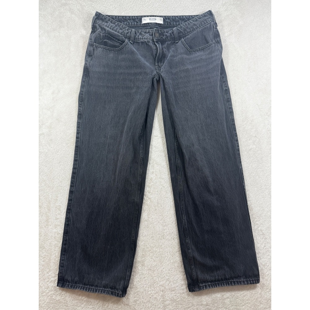 Hollister Womens Low-Rise Baggy Faded Black Denim Jeans‎ 14L Meas: 35x32.5